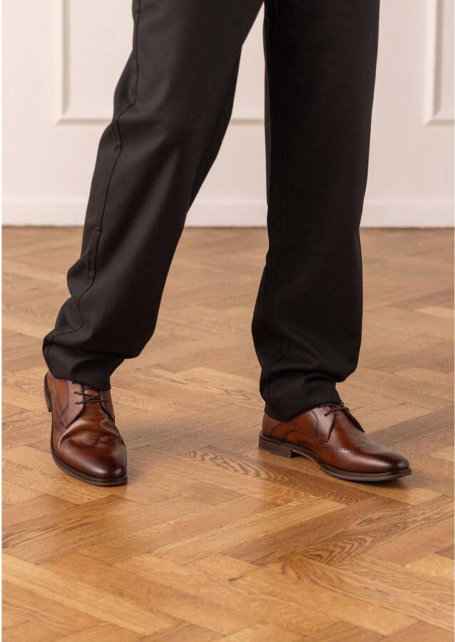Manfield Heren Cognac leren veterschoenen