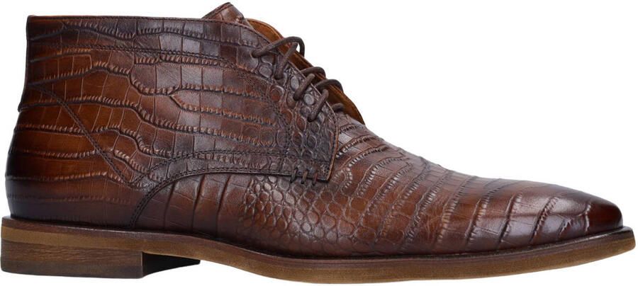 Manfield leren veterschoenen met crocoprint bruin - Foto 3