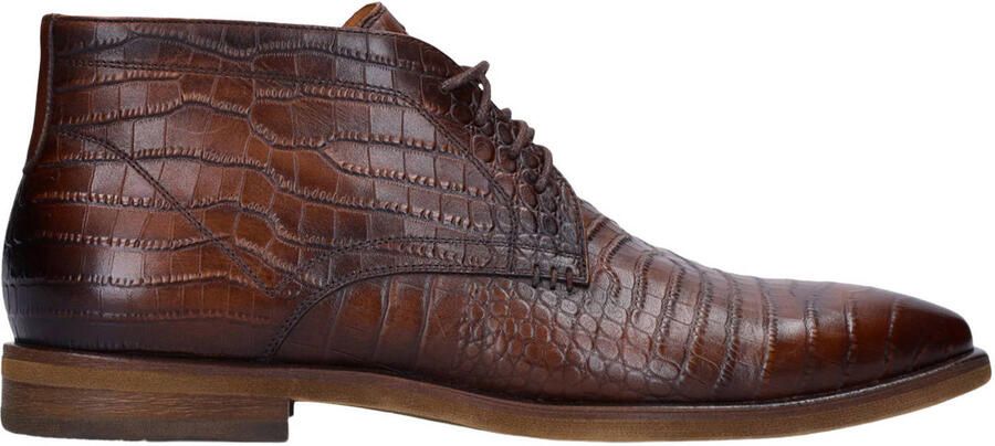 Manfield leren veterschoenen met crocoprint bruin
