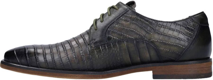 Manfield leren veterschoenen met crocoprint donkergroen - Foto 2