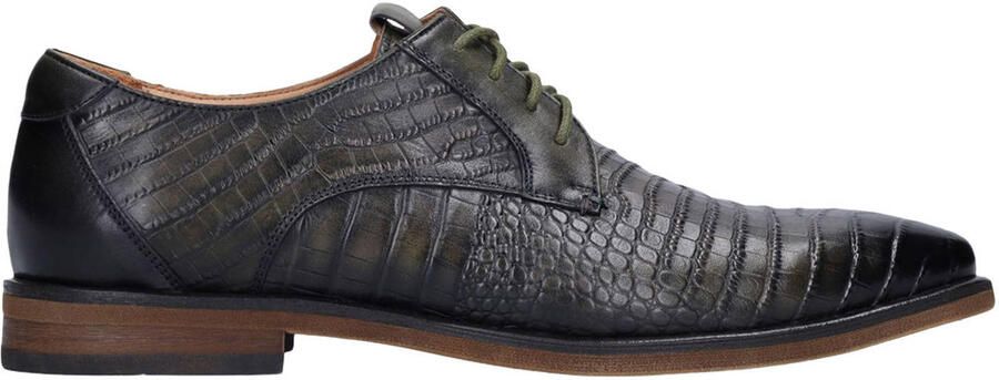 Manfield leren veterschoenen met crocoprint donkergroen