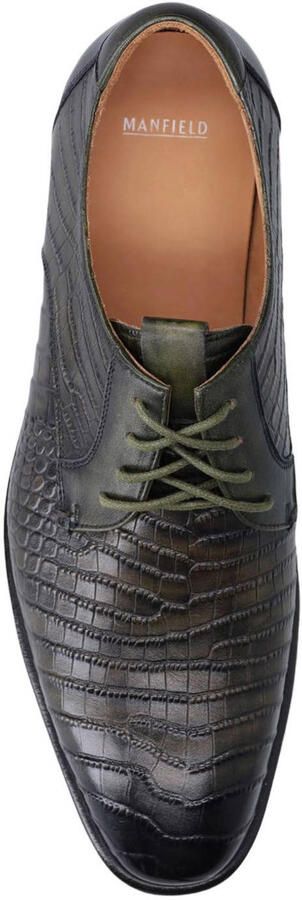 Manfield leren veterschoenen met crocoprint donkergroen - Foto 3
