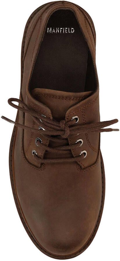 Manfield leren veterschoenen met profielzool bruin - Foto 3