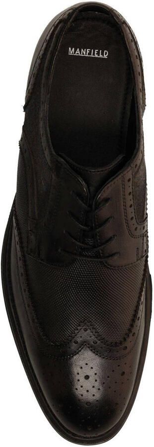 Manfield Heren Zwarte leren veterschoenen - Foto 3