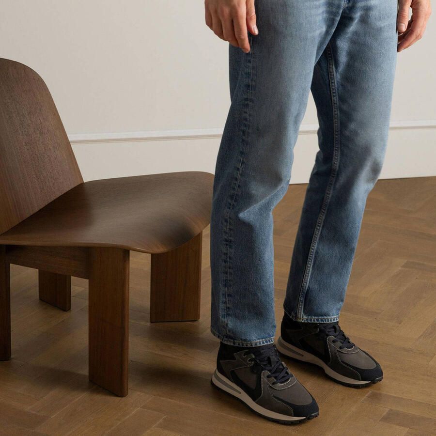Manfield Heren Donkerblauwe nubuck sneakers