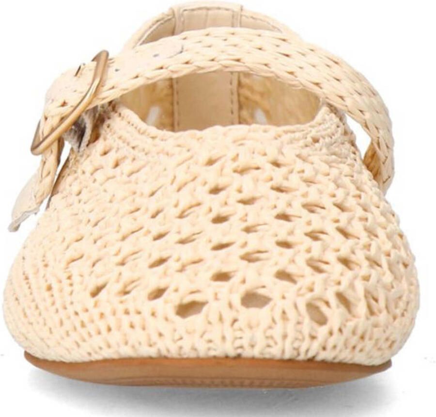 Manfield Dames Witte raffia ballerina met gesp