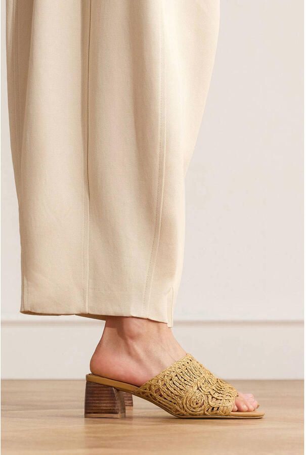 Manfield Dames Cognac raffia sandalen met hak - Foto 3