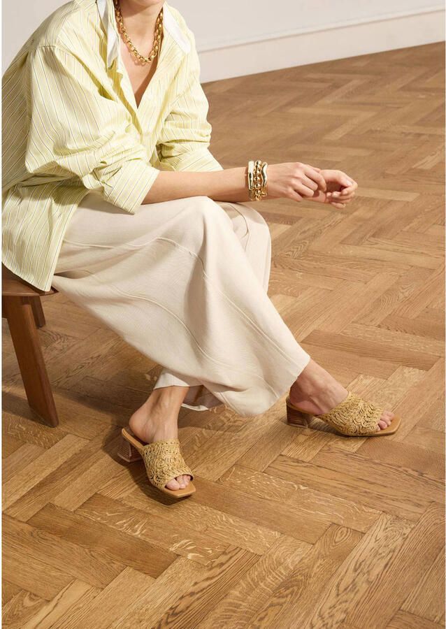 Manfield Dames Cognac raffia sandalen met hak - Foto 2
