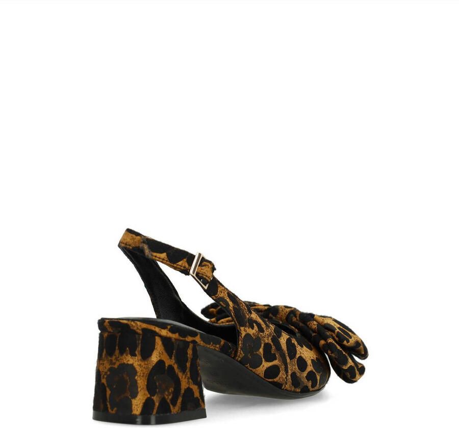 Manfield slingback pumps met panterprint cognac zwart