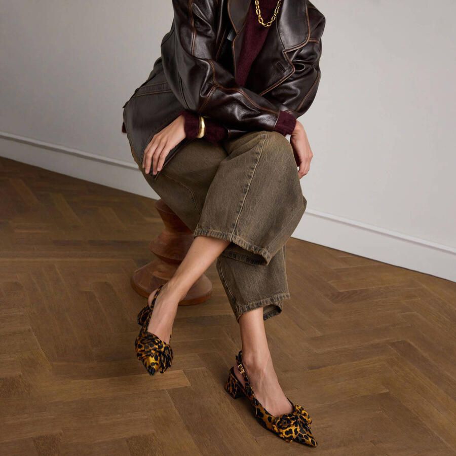 Manfield slingback pumps met panterprint cognac zwart - Foto 2