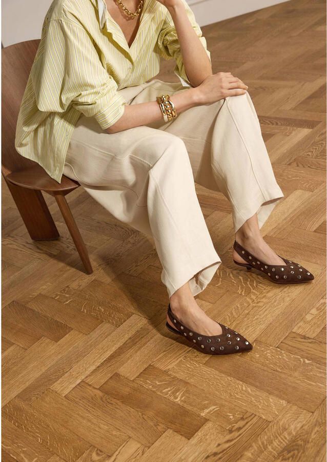 Manfield Dames Bruine suède slingbacks met studs - Foto 2