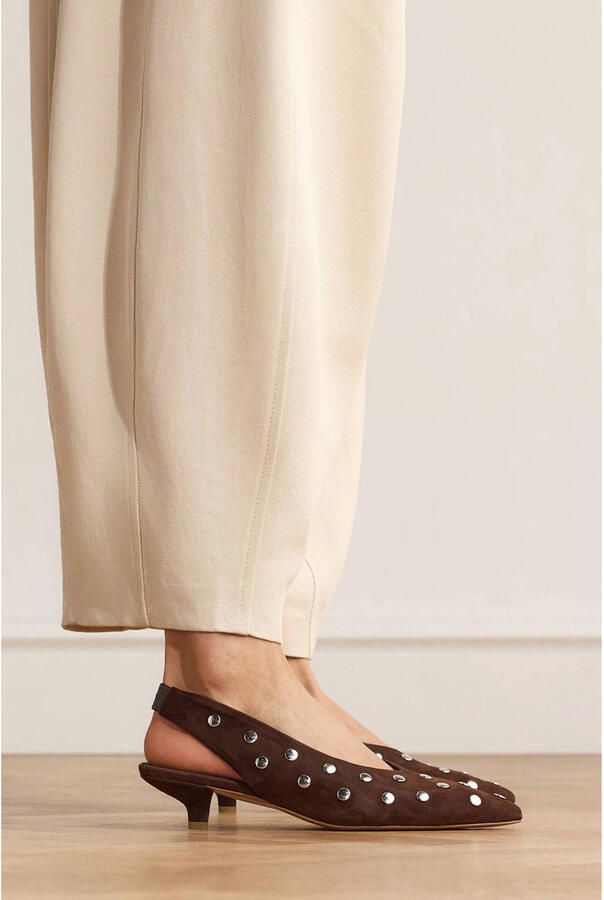 Manfield Dames Bruine suède slingbacks met studs - Foto 3