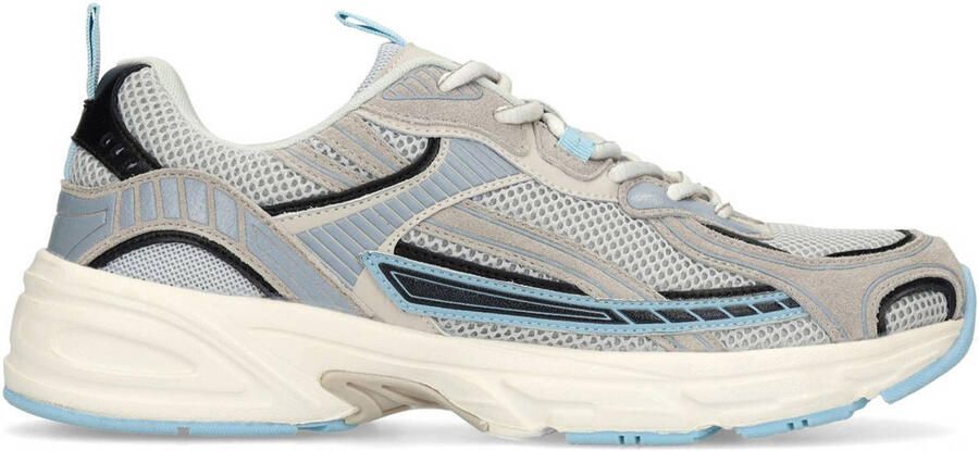 Manfield Heren Grijze sneakers van textiel en blauwe details