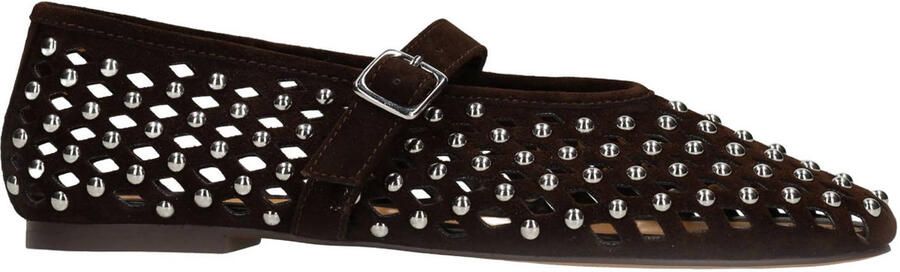 Manfield Dames Bruine suède ballerina's met studs