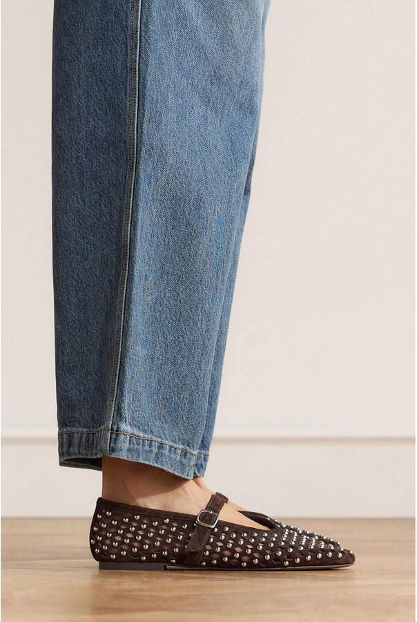 Manfield Dames Bruine suède ballerina's met studs - Foto 3