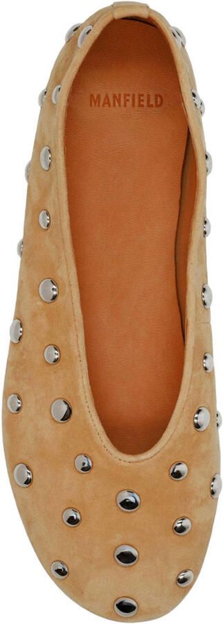 Manfield Dames Beige suède ballerina's met zilveren studs - Foto 3