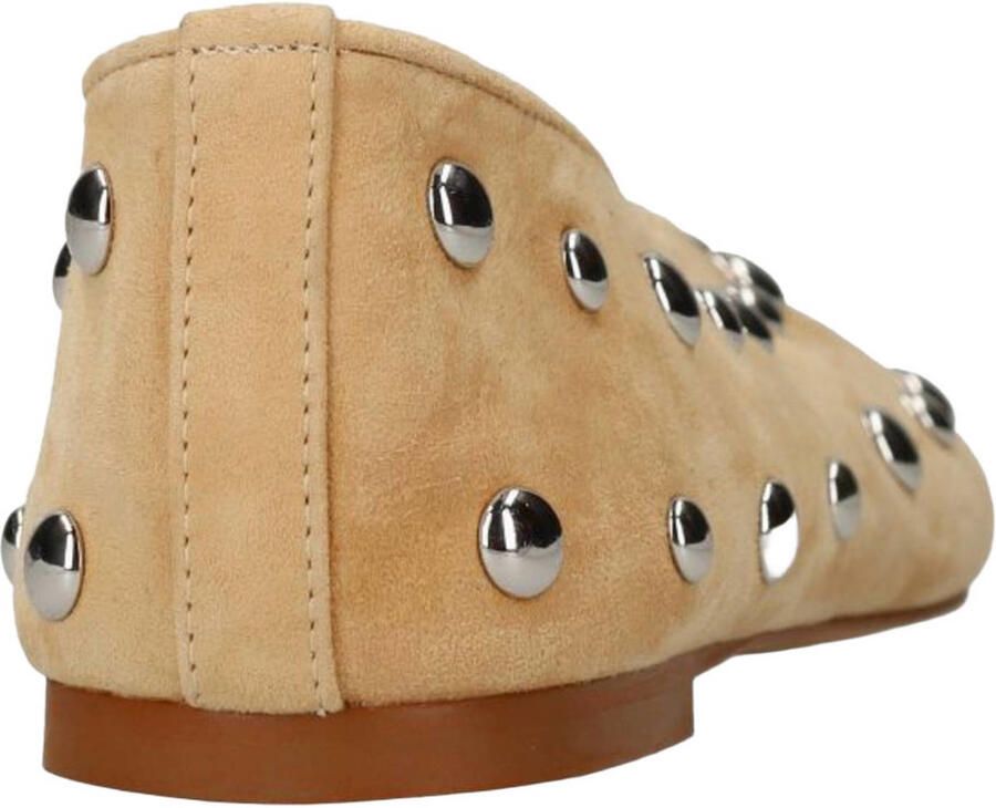 Manfield Dames Beige suède ballerina's met zilveren studs - Foto 2