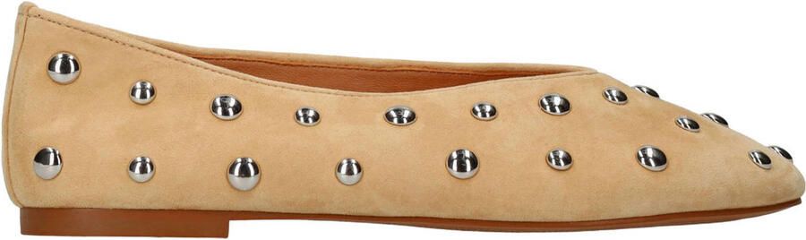 Manfield Dames Beige suède ballerina's met zilveren studs
