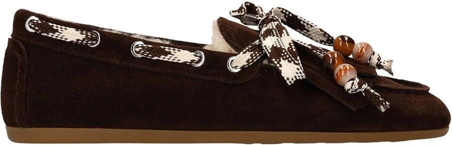 Manfield Dames Donkerbruine suède bontloafers