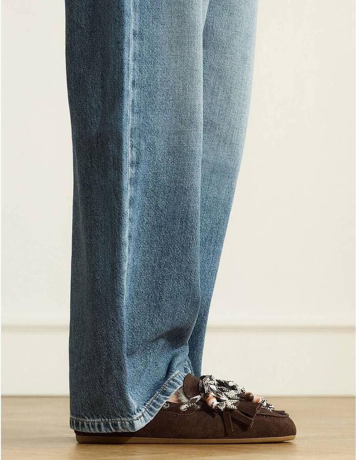 Manfield Dames Donkerbruine suède bontloafers - Foto 2