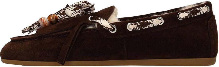 Manfield Dames Donkerbruine suède bontloafers - Foto 3