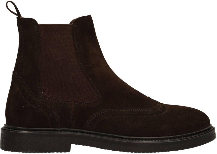 Manfield Heren Donkerbruine suède chelsea boots