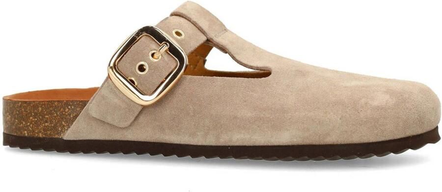 Manfield Dames Beige grijs suède clogs