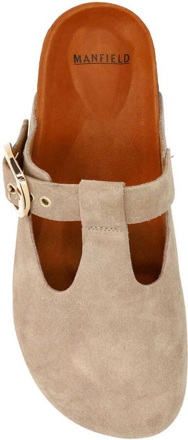 Manfield Dames Beige grijs suède clogs - Foto 2