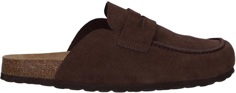 Manfield Heren Donkerbruine suède clogs