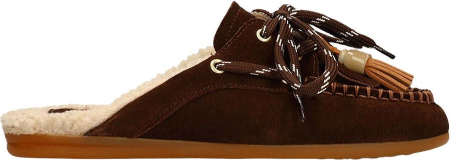 Manfield Dames Donkerbruine suède instap loafertjes