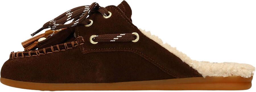 Manfield Dames Donkerbruine suède instap loafertjes - Foto 3