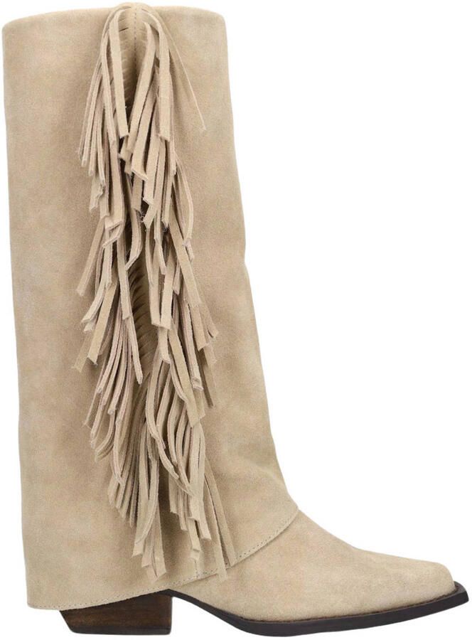 Manfield Dames Beige suède laarzen met franjes