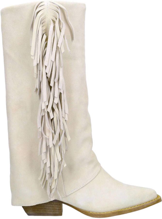 Manfield Dames Off white suède cowboylaarzen met franjes