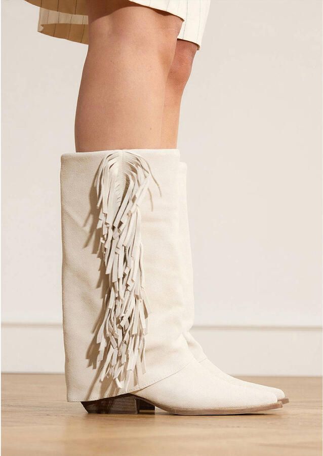 Manfield Dames Off white suède cowboylaarzen met franjes - Foto 3