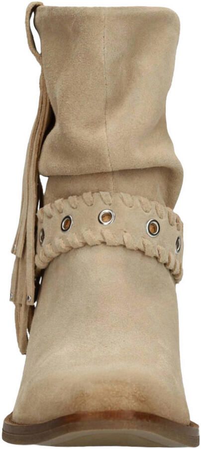 Manfield Dames Beige suède enkellaarsjes met franjes - Foto 2