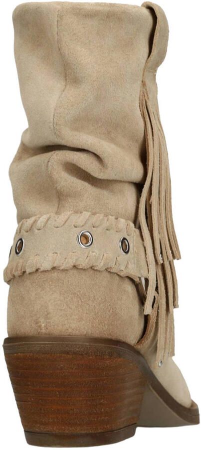 Manfield Dames Beige suède enkellaarsjes met franjes - Foto 3