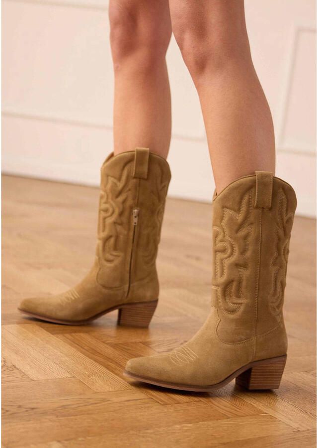 Manfield Dames Beige suède cowboylaarzen