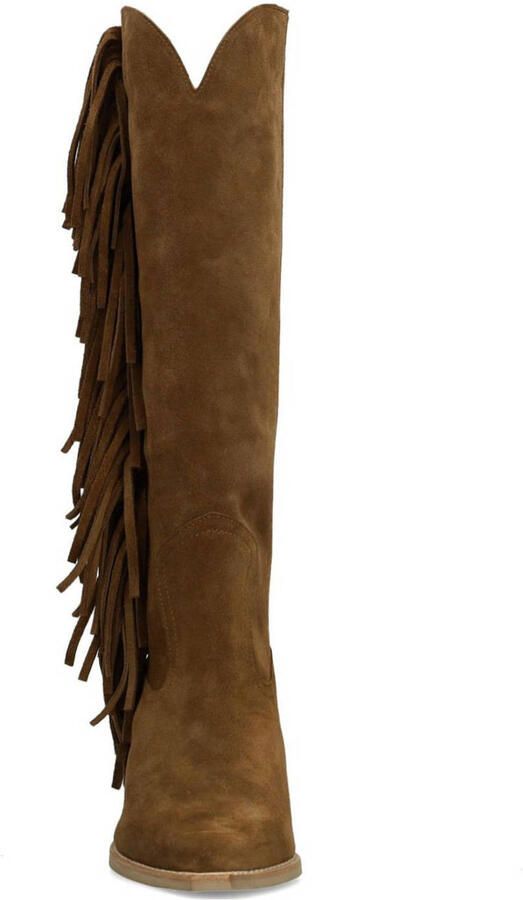 Manfield Dames Bruine suède hoge cowboy laarzen met franjes