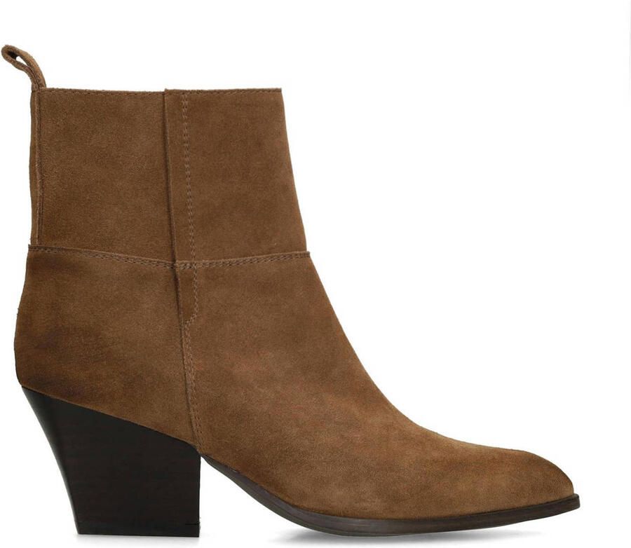 Manfield Dames Taupe suède enkellaarsjes met hak
