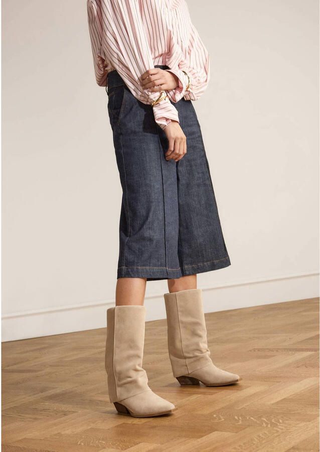 Manfield suède cowboylaarzen met flap beige
