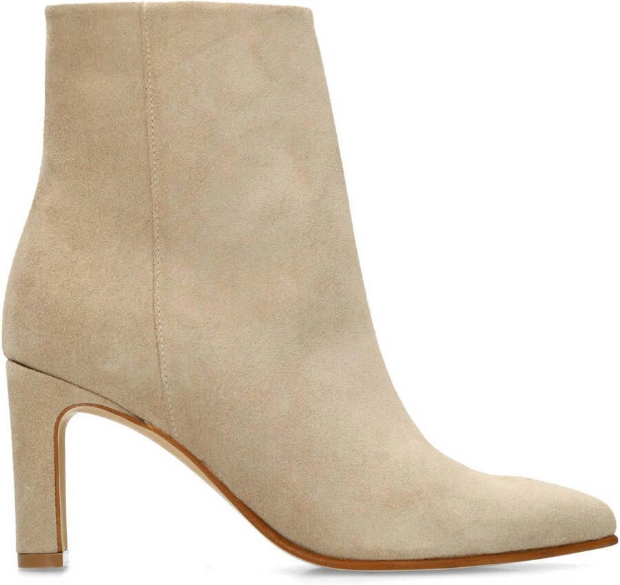 Manfield Dames Beige suède enkellaarsjes met hak