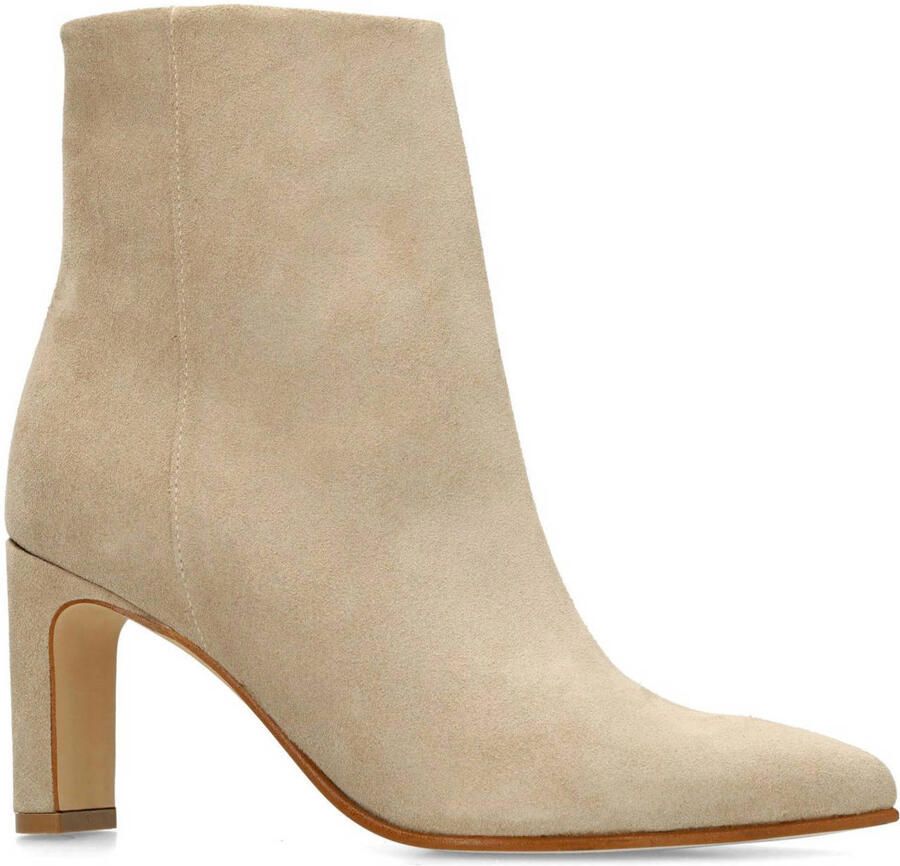 Manfield Dames Beige suède enkellaarsjes met hak