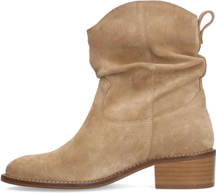 Manfield Dames Beige suède enkellaarsjes met hak - Foto 2