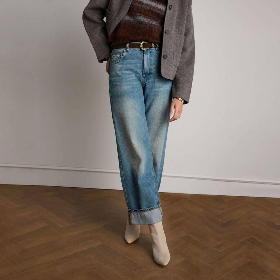 Manfield Dames Beige suède enkellaarsjes met hak - Foto 2