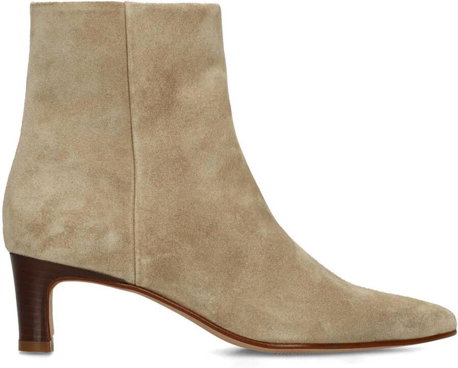 Manfield Dames Beige suède enkellaarsjes met hak