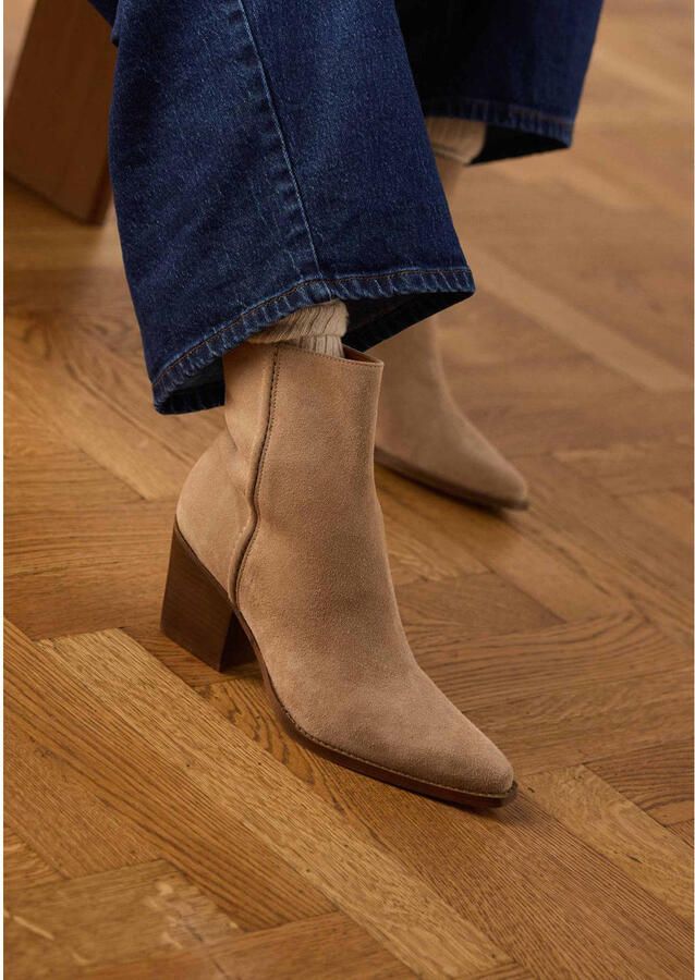 Manfield Dames Beige suède enkellaarsjes met hak - Foto 2