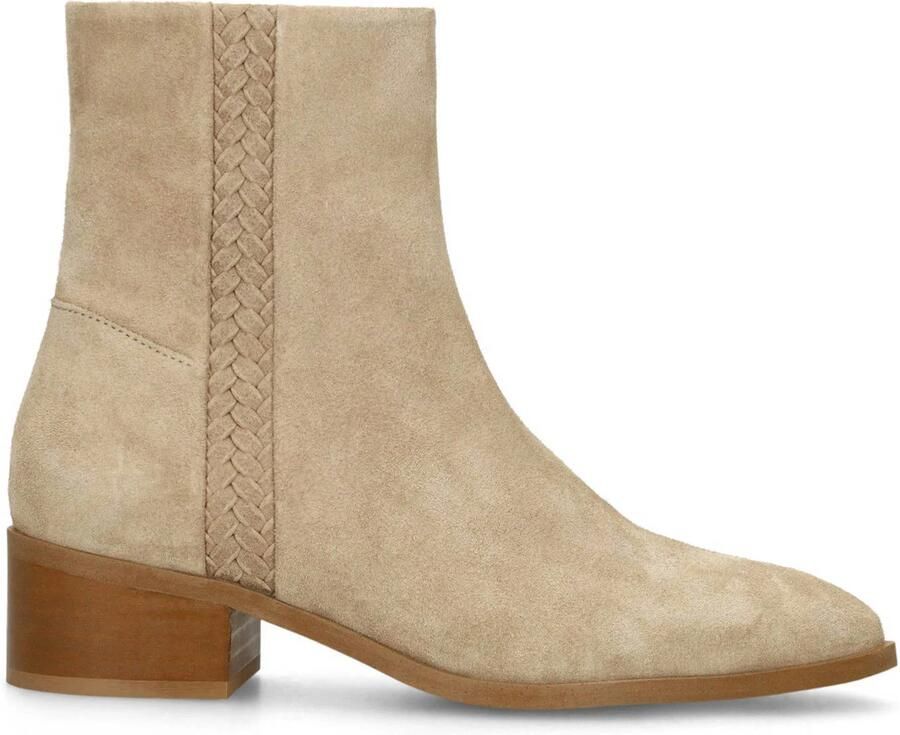Manfield Dames Beige suède enkellaarsjes met hak