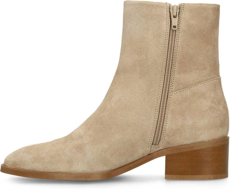 Manfield Dames Beige suède enkellaarsjes met hak - Foto 2