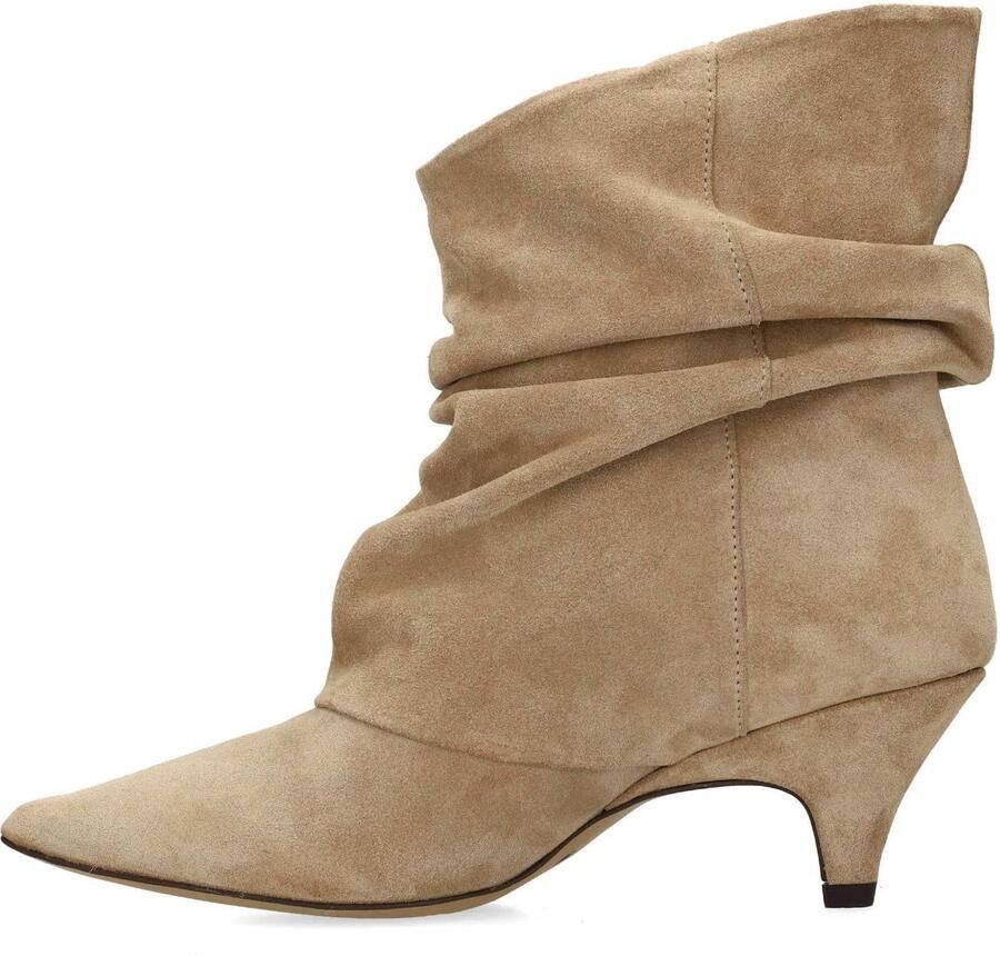 Manfield Beige suède slouchy enkellaarsjes met hak - Foto 2