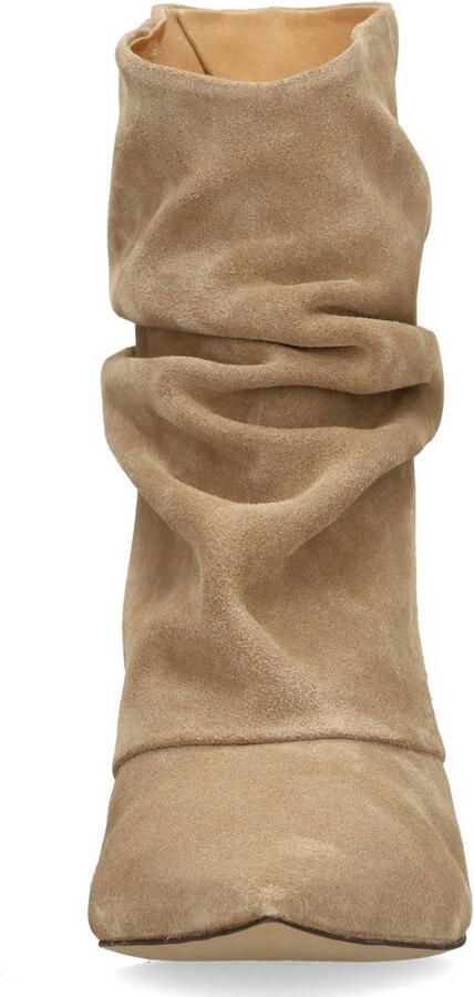 Manfield Beige suède slouchy enkellaarsjes met hak - Foto 3